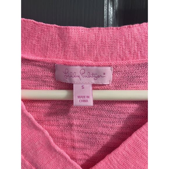 LILLY PULITZER TUNIC TOP/LIGHTWEIGHT SWEATER SZ SM-V-NECK-LONG SLEEVE- HOT PINK - Picture 2 of 8